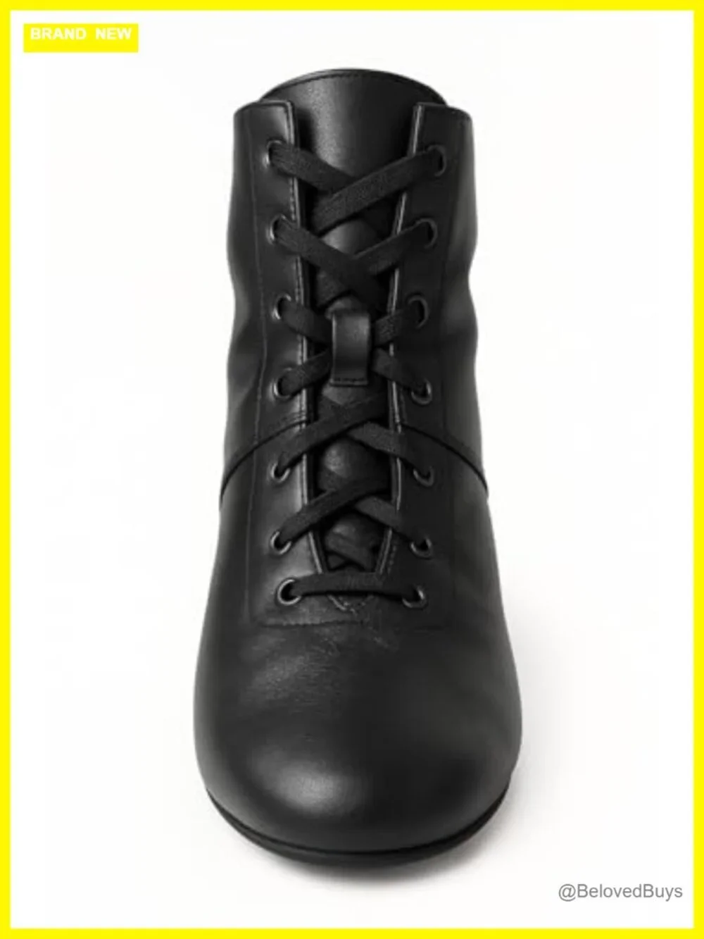 High Top Black Jazz Boots Lace Up Split Sole Flat Premium Leather Dancing Shoes